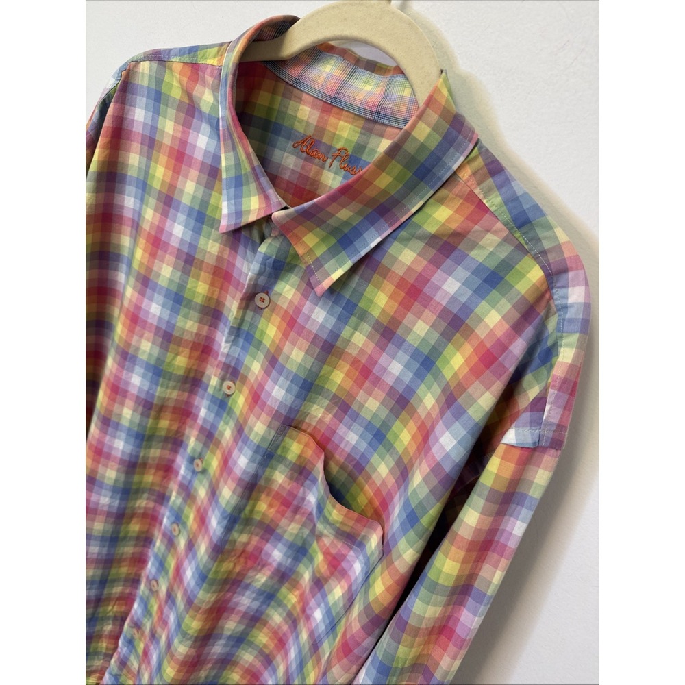 Alan Flusser Plaid Shirt Button Up Mens XXL 2XL Cotton  Long‎ Sleeve Flip Cuff